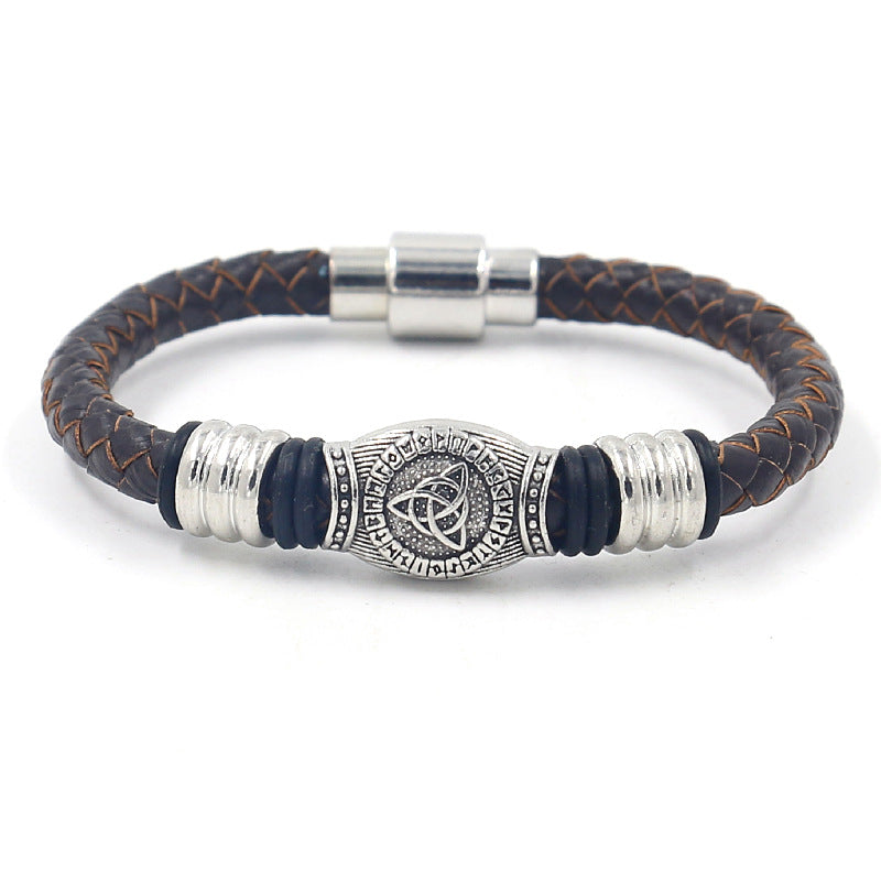 Alloy Magnetic Buckle Leather Rope Hand Weaving Bracelet