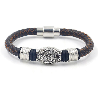Alloy Magnetic Buckle Leather Rope Hand Weaving Bracelet