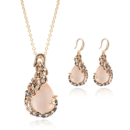 Bridal Jewelry Peacock Gem Necklace Earrings