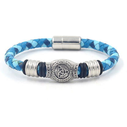 Alloy Magnetic Buckle Leather Rope Hand Weaving Bracelet
