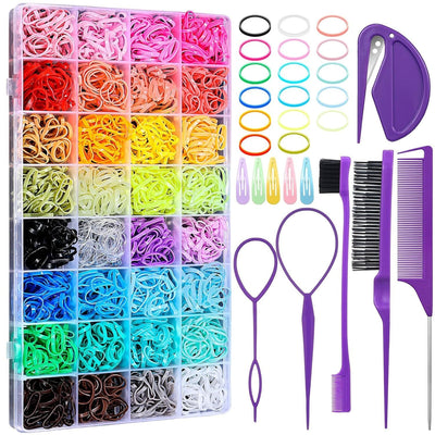 32 Colors Small Hair Rubber Bands With 16 Hair Styling Tools, 2000 Pcs Elastic Girl Baby Hair Ties Mini Hair Bands With Hair Elastic Cutter Hair Accessories Xmas Stuff For Girls Baby Toddlers Kids Shopmisty