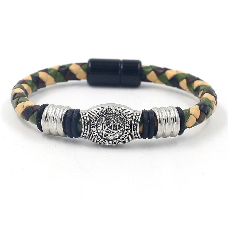 Alloy Magnetic Buckle Leather Rope Hand Weaving Bracelet