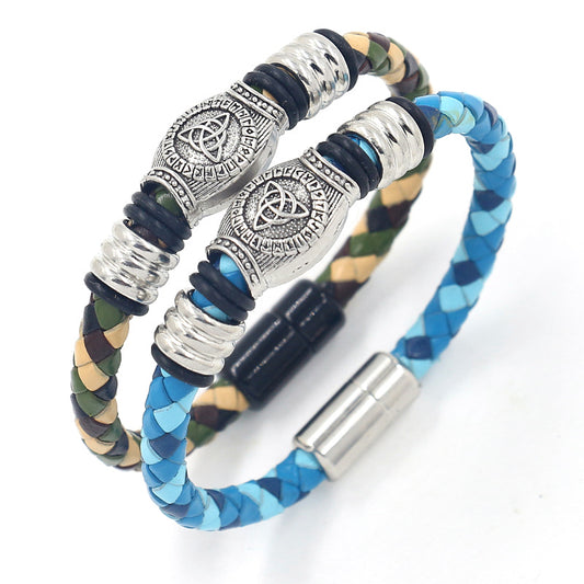 Alloy Magnetic Buckle Leather Rope Hand Weaving Bracelet
