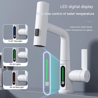 Intelligent Digital Display Faucet Pull-out Basin Faucet Temperature Digital Display Rotation Shopmisty