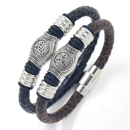 Alloy Magnetic Buckle Leather Rope Hand Weaving Bracelet
