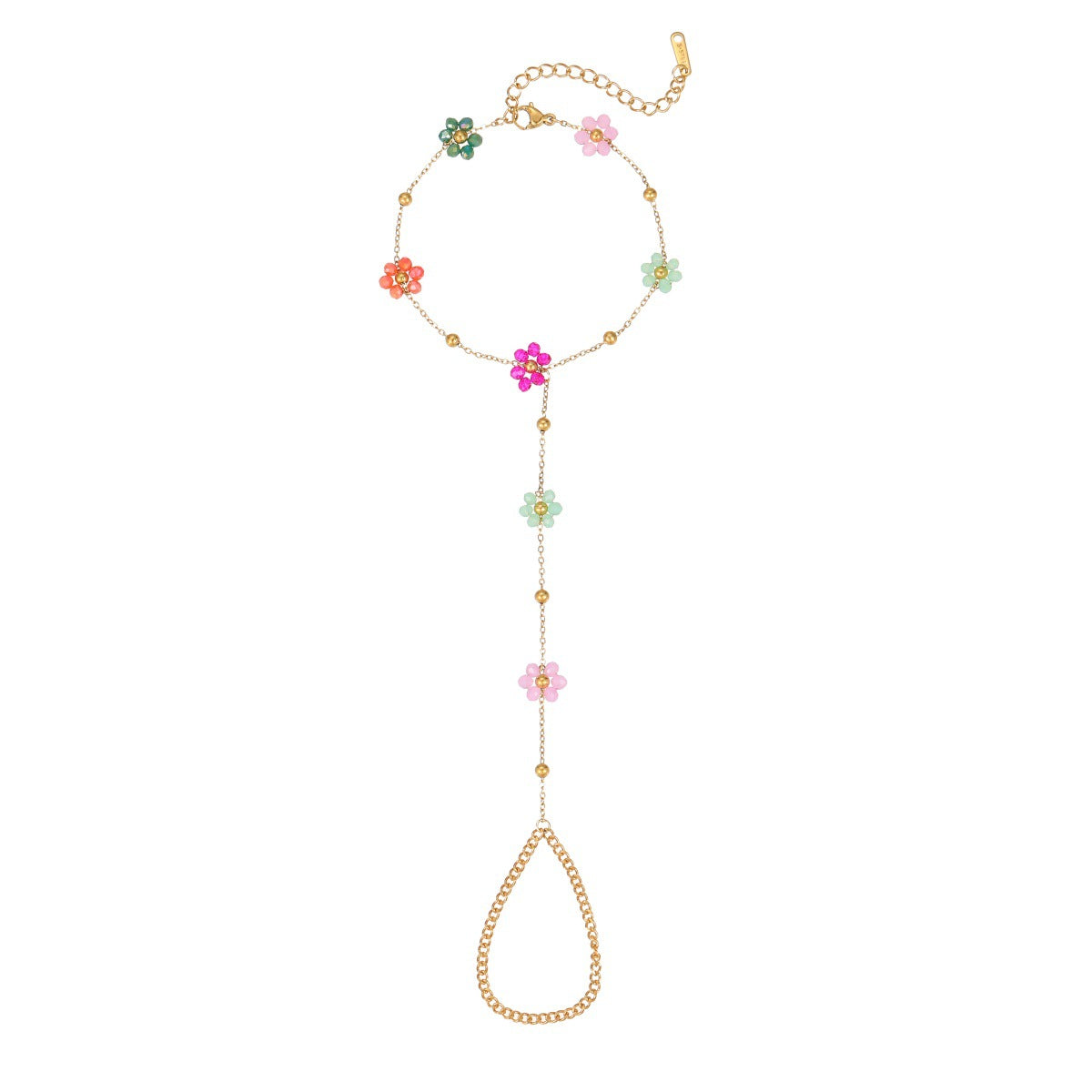 Beaded Flower Finger Ring Stainless Steel Bracelet Real Gold Electroplated Bracelet