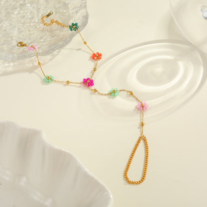 Beaded Flower Finger Ring Stainless Steel Bracelet Real Gold Electroplated Bracelet