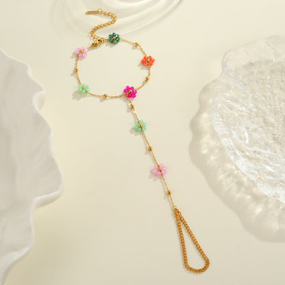 Beaded Flower Finger Ring Stainless Steel Bracelet Real Gold Electroplated Bracelet