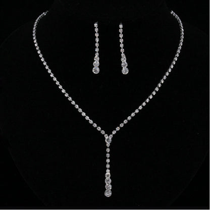 C192 New Europe simple bride Rhinestone Necklace ear suit 2 pieces of wedding jewelry sweater chain