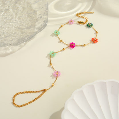 Beaded Flower Finger Ring Stainless Steel Bracelet Real Gold Electroplated Bracelet