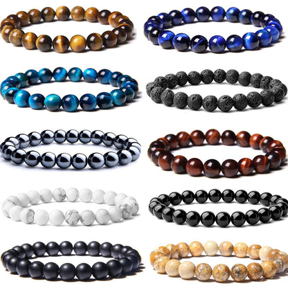 8mm Natural Gemstone Bracelet Tiger Eye Stone White Turquoise